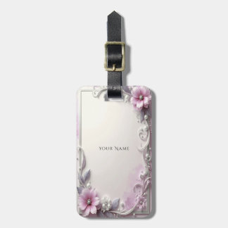 Pink Floral Frame Luggage Tag