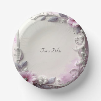 Pink Floral Frame Paper Bowls Plate