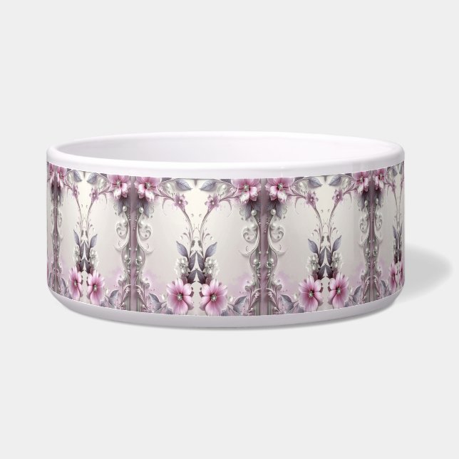 Pink Floral Frame Pet Bowl (Left)