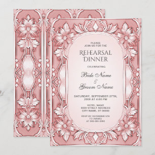 Pink Floral Frame Rehearsal Dinner Invitation