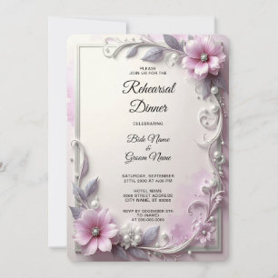 Pink Floral Frame Rehearsal Dinner Invitation