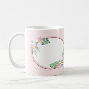 Pink floral frame round kids spring cute customiza coffee mug