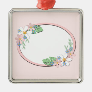 Pink floral frame round kids spring cute customiza metal ornament