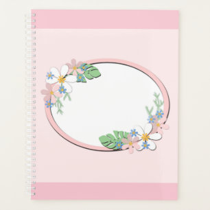 Pink floral frame round kids spring cute customiza planner