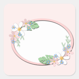 Pink floral frame round kids spring cute customiza square sticker