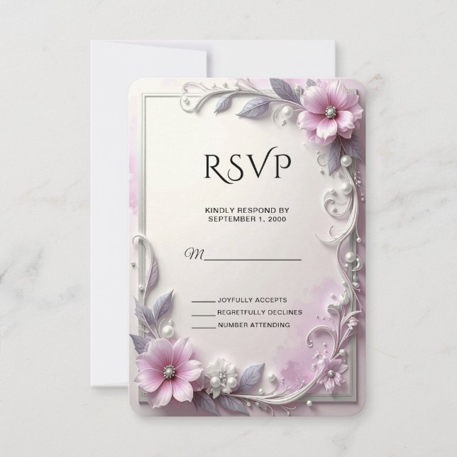Pink Floral Frame RSVP Card (Devant)