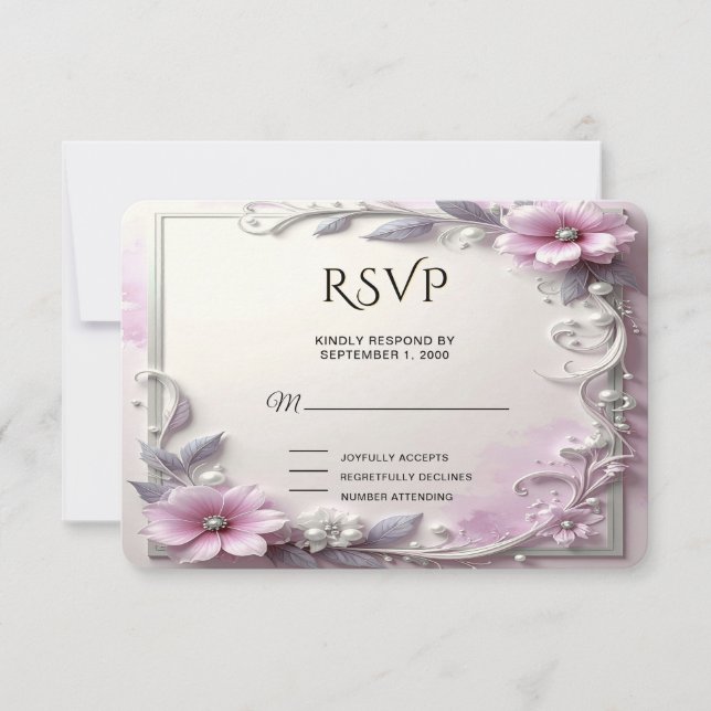 Pink Floral Frame RSVP Card (Devant)