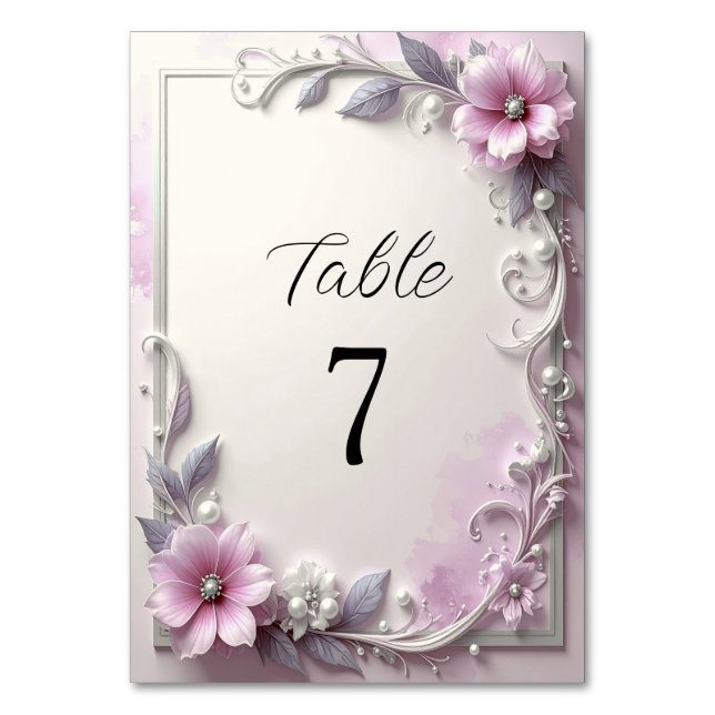 Pink Floral Frame Table Number (Front)