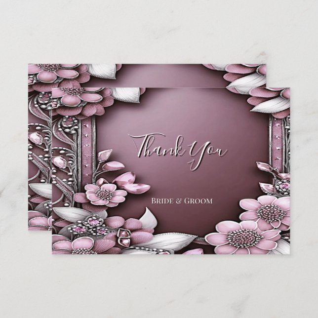 Pink Floral Frame Thank You Card (Front/Back)