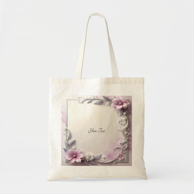 Pink Floral Frame Tote Bag (Front)