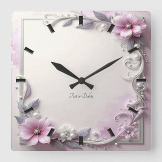 Pink Floral Frame Wall Clock