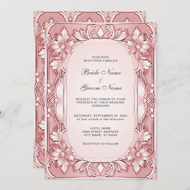 Pink Floral Frame Wedding Invitation (Front/Back)