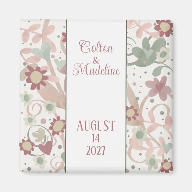 Pink Floral Fun Personalized Inspirivity Wedding  Magnet (Front)
