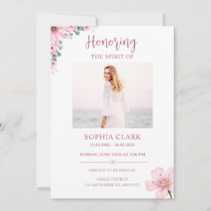 Pink Floral Funeral Invitation Celebration of Life