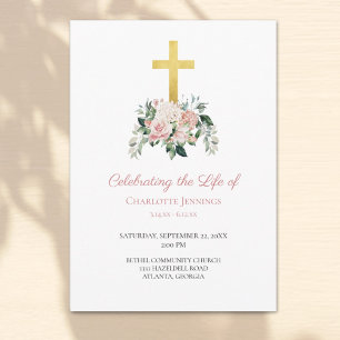 Pink Floral Funeral Memorial Order of Service Prog Program