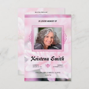 Pink Floral Funeral Program Card Template