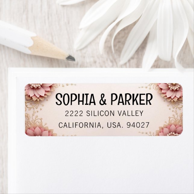 Pink Floral Funny Script Wedding Return Address (Insitu)