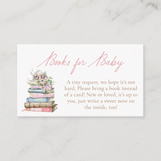 Pink Floral Garden Baby Shower Books for Baby Enclosure Card (Front)