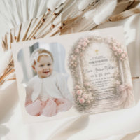 Pink Floral Garden Bow Baptism Christening Photo