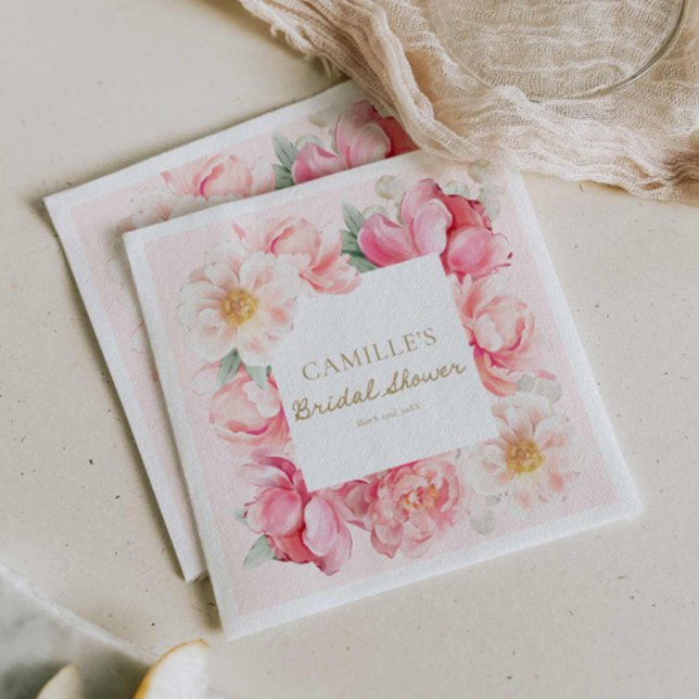 Pink Floral Garden Bridal Shower Napkin (Chic Pink Floral Bridal Shower Paper Napkins
)