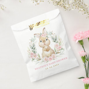 Pink Floral Garden Bunny Rabbit Baby Shower Party Favour Bag