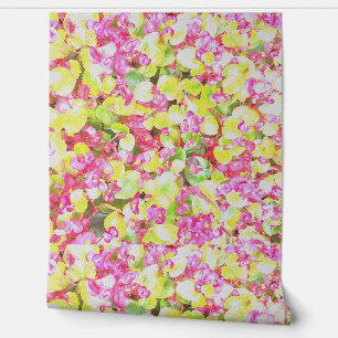 Pink Floral Garden Colourful Artsy Botanical Print Wallpaper