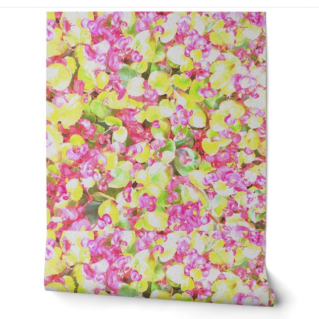 Pink Floral Garden Colourful Artsy Botanical Print Wallpaper (Unrolling)