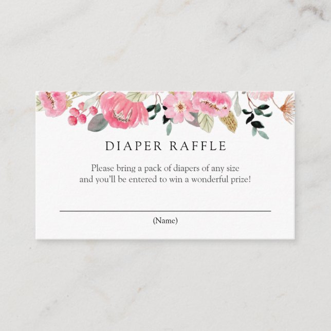 Pink Floral Garden Diaper Raffle Enclosure Card (Front)