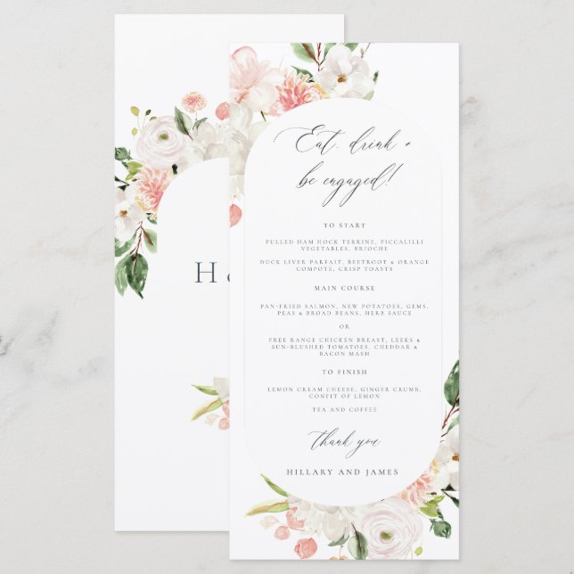 Pink Floral Garden Engagement Party Menu (Front/Back)