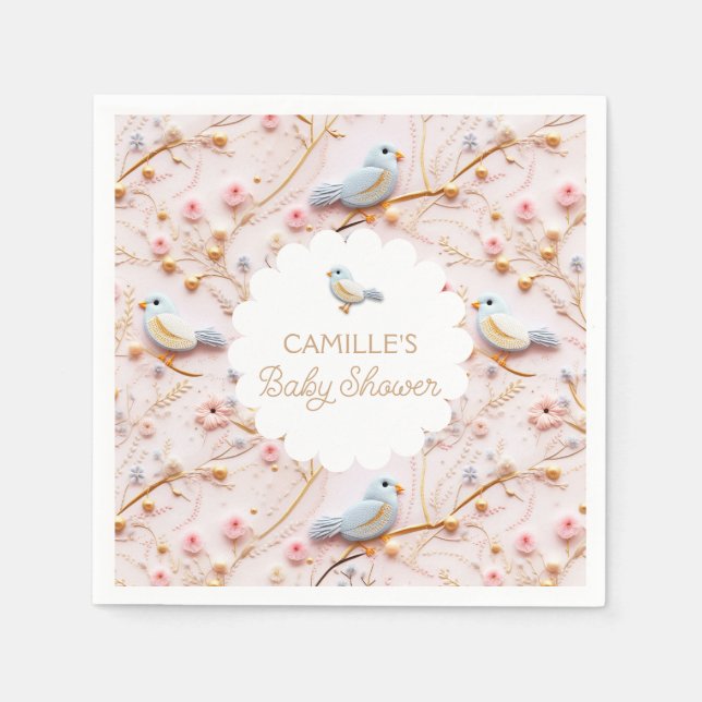 Pink Floral Garden Girl Baby Shower Napkin (Front)