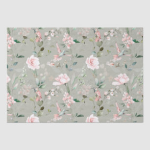 Pink Floral Garden Hummingbird  Tissue Paper