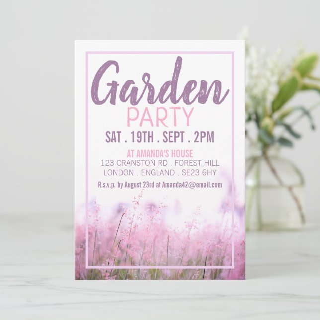 Pink Floral, Garden Party Invitation (Standing Front)
