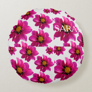 Pink Floral Garden Personalized Name All-Over Prin Round Pillow