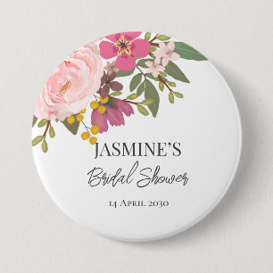 Pink Floral Garden Spring Bridal Shower  3 Inch Round Button