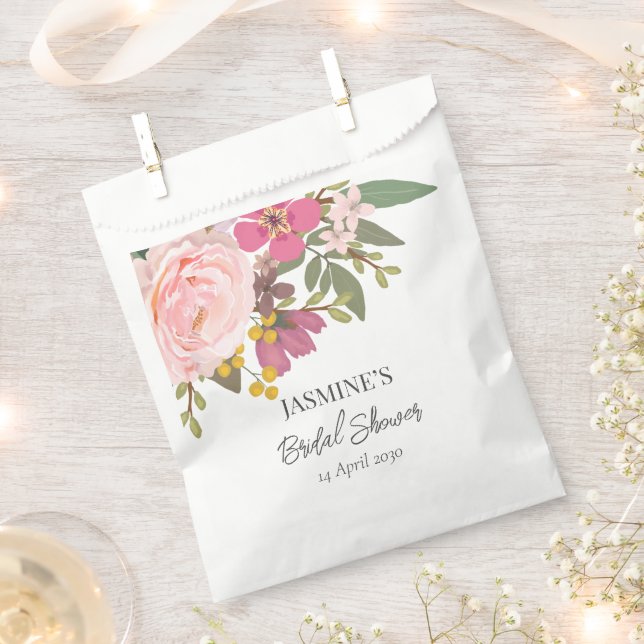 Pink Floral Garden Spring Bridal Shower  Favour Bag (Clipped)
