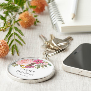Pink Floral Garden Spring Bridal Shower Keychain