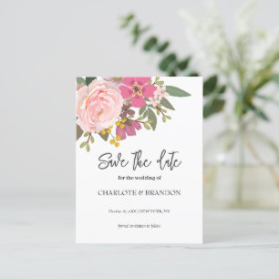 Pink Floral Garden Spring Wedding Save the Date Postcard