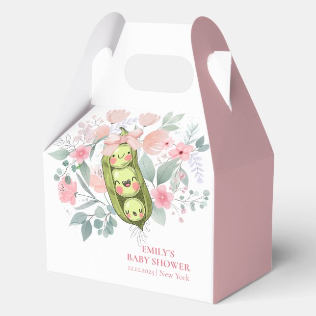 Pink Floral Garden Sweet Pea In Pod Baby Shower  Favor Box (Front)