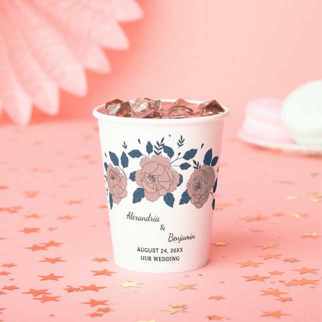 Pink Floral Garden Wedding Anniversary Personalize Paper Cups (Insitu)