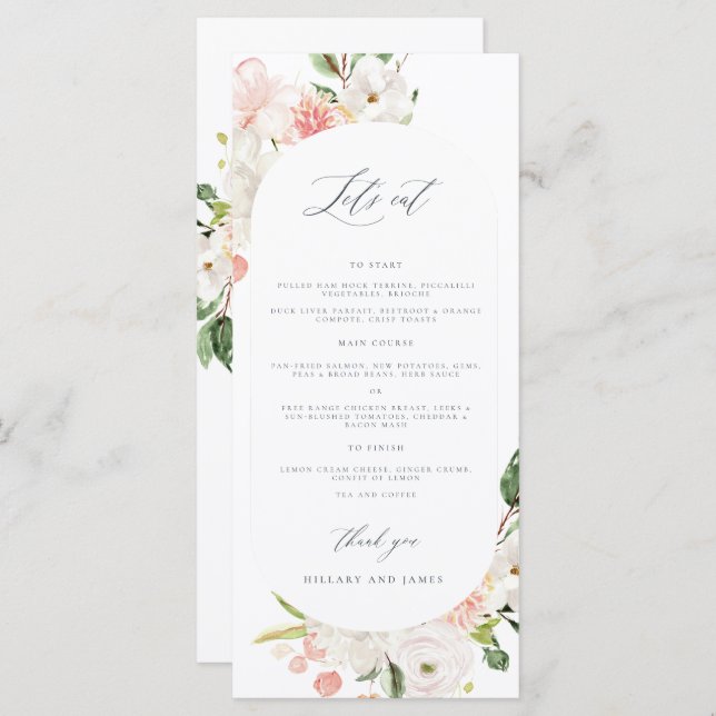 Pink Floral Garden Wedding Menu (Front/Back)