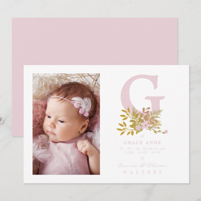 Pink Floral Garland Initial Baby Newborn Name (Front/Back)