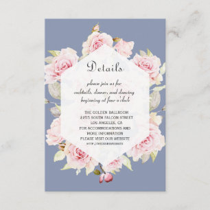 Pink Floral Geometric Dusty Blue Wedding Details Enclosure Card