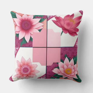 Pink Floral Geometric Soft Colourful Botanical Dec Throw Pillow