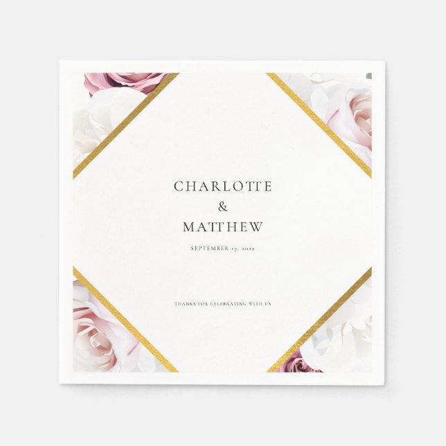 Pink Floral Geometric Wedding Party Paper Napkin (Front)
