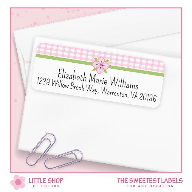 Pink Floral Gingham Return Address (Creator Uploaded)