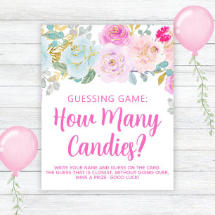 Pink Floral Girl Baby Shower Guessing Game Poster