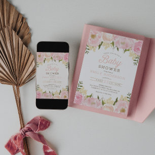 Pink Floral Girl Baby Shower Invitation