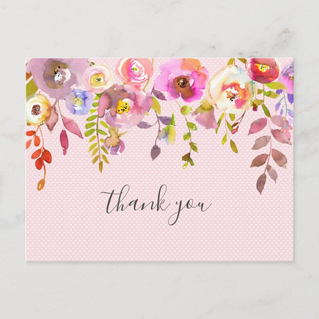 Pink floral girl baby shower poem thank you postcard (Front)