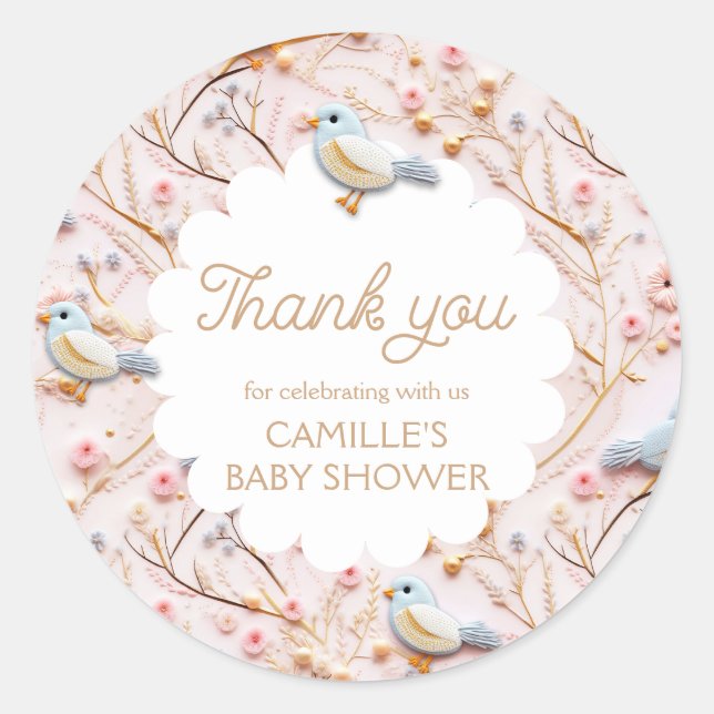 Pink Floral Girl Baby Shower Thank you Classic Round Sticker (Front)