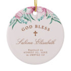 Pink floral girl baptism personalized God bless